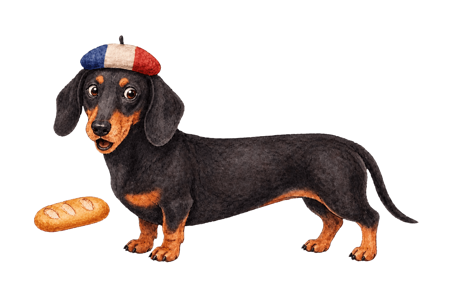 The surprised dachshund dropping its baguette
